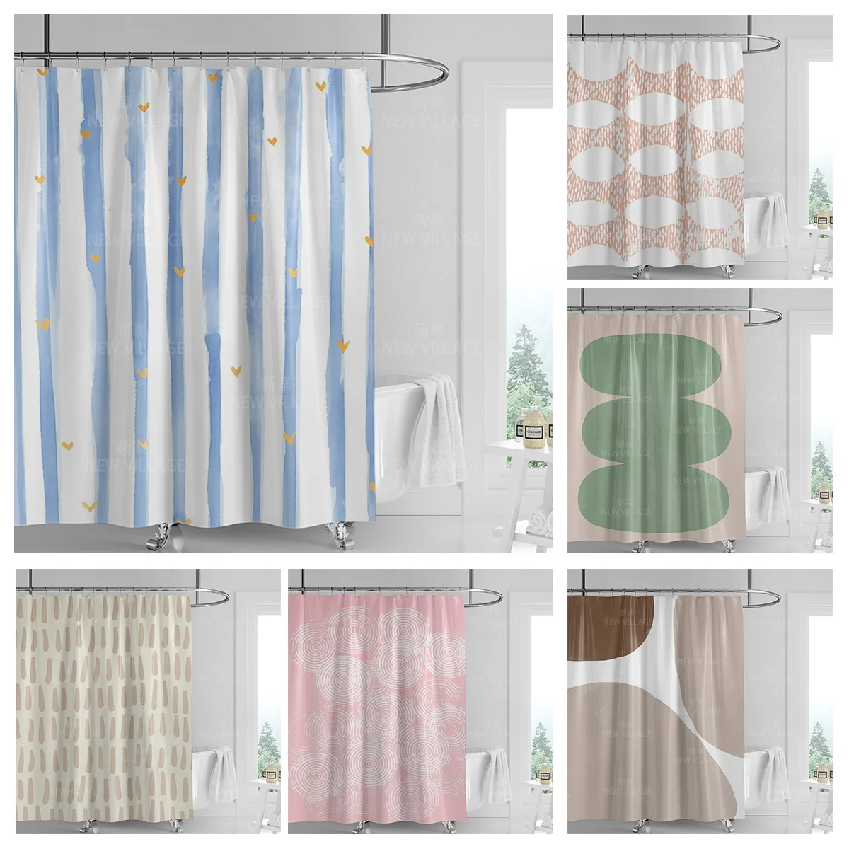 Shower Curtain Liner - 抽象的な幾何学模様の落書きシャワーカーテン北欧ミニマリスト防水生地バスルームカーテンライナー不要180x200 cm