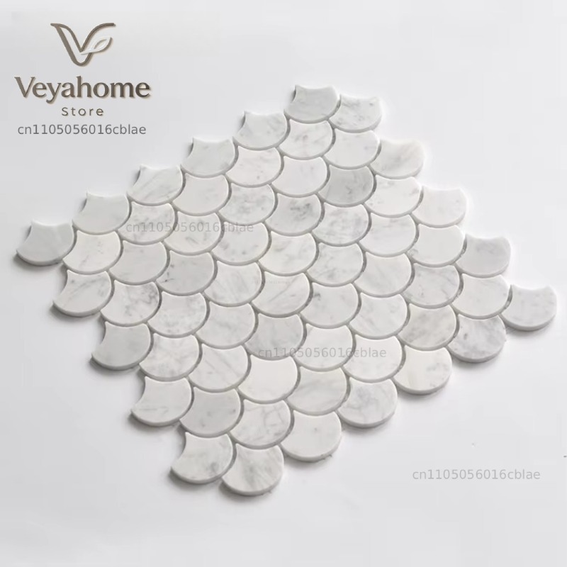 Home Bathroom Floor Tiles - 魚鱗模様の大理石モザイクタイル（バスルームとキッチン用）- スタイリッシュな家のためのエレガントな壁や床の装飾