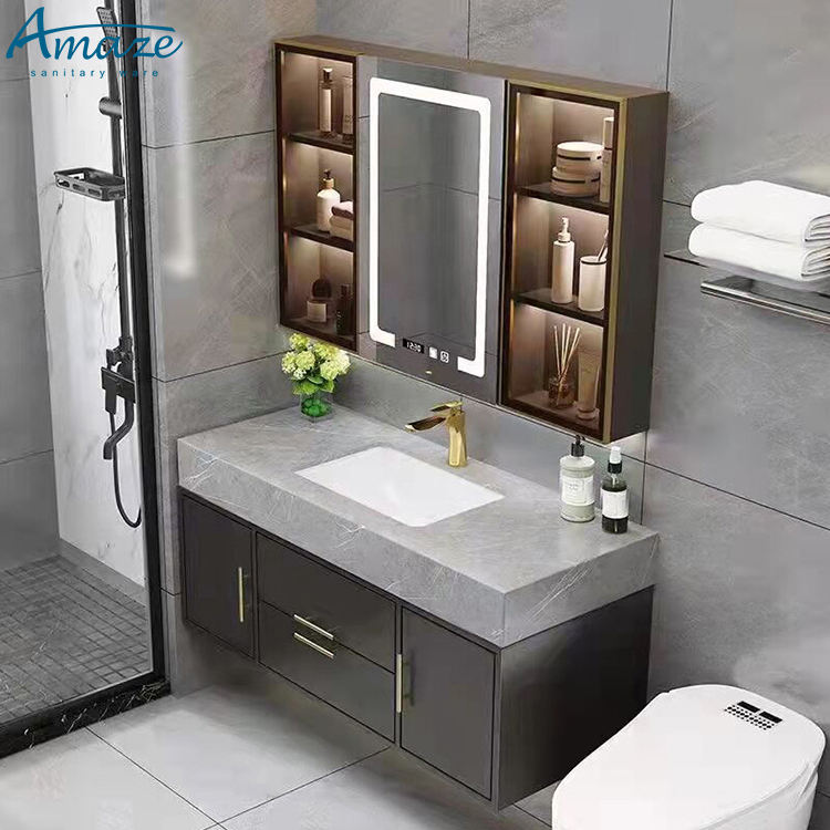 Home Living Bathroom Vanity - バスルームキャビネット 高品質家庭用家具 合板製壁掛け洗面台 サニタリーウェア セラミック製洗面台付きバスルームキャビネット