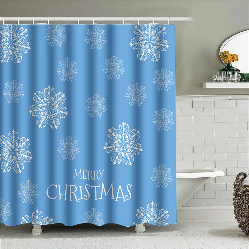 Home Bathroom Ideas - クリスマスシャワーカーテンスノーフレークブルー浴室装飾お祝いホリデーギフトアイデア防水ホームテキスタイルリネンプリント