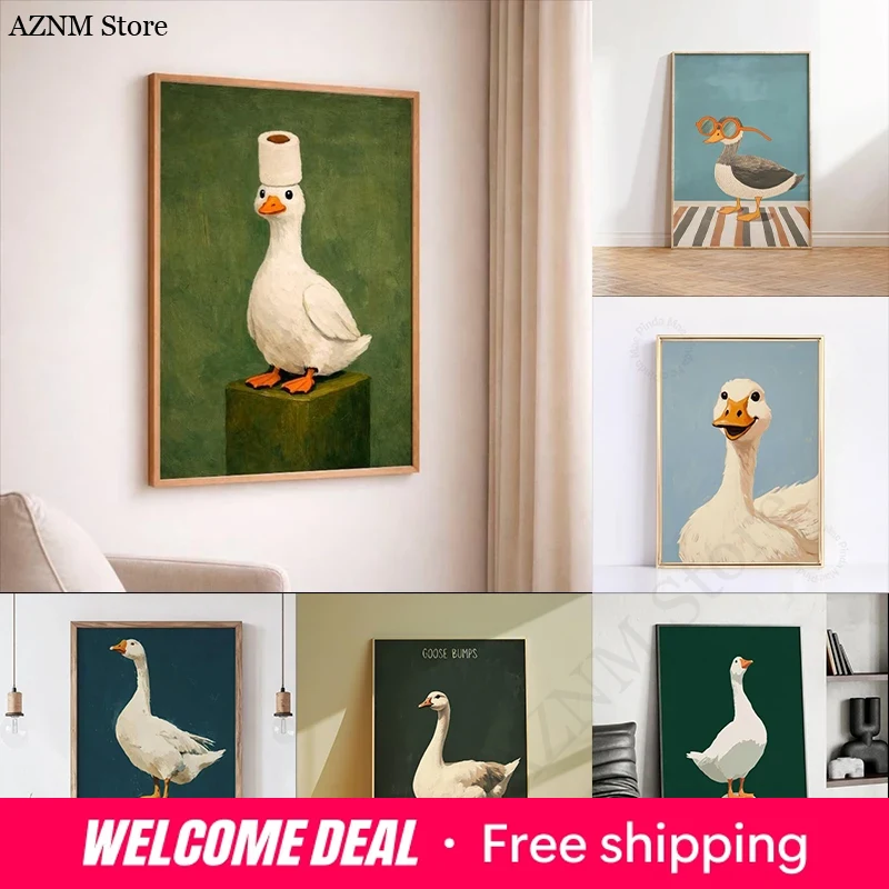 Home Bathroom Ideas - アヒルとガチョウのポスター、面白いバスルームウォールアート、ユーモラスなアニマルプリント、ヴィンテージスタイルの装飾、風変わりなホームアートワーク、ユニークなギフトアイデア