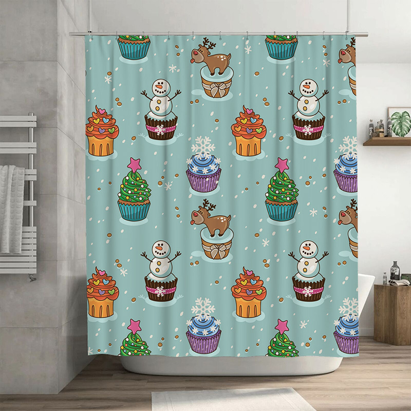 Home Bathroom Ideas - TU チャーミングなクリスマスシャワーカーテン お祝いホリデーデコレーション リバーシブル 防水バスルームカーテン ホリデーホームデコレーション