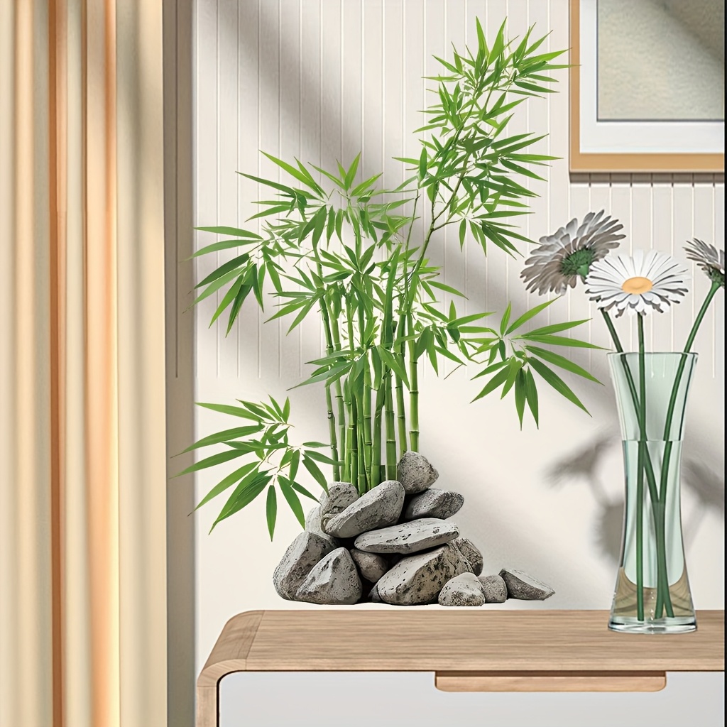 Home Bathroom Floor Tiles - 水彩緑の竹の葉植物ウォールステッカーデカール寝室浴室オフィスキッチンプレイルーム家の装飾