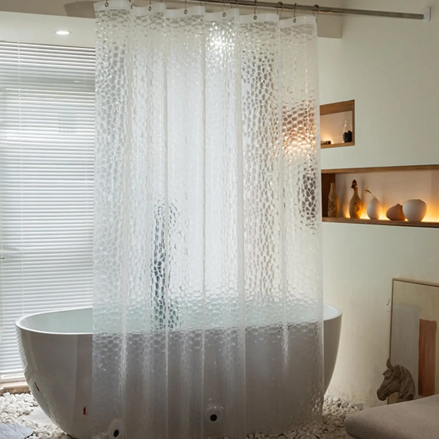 Shower Curtain Liner - 3Dウォーターキューブシャワーカーテンライナー、クリアPEVAシャワーカーテン（底部にマグネット付き）、頑丈なバスルームカーテン（浴槽用）