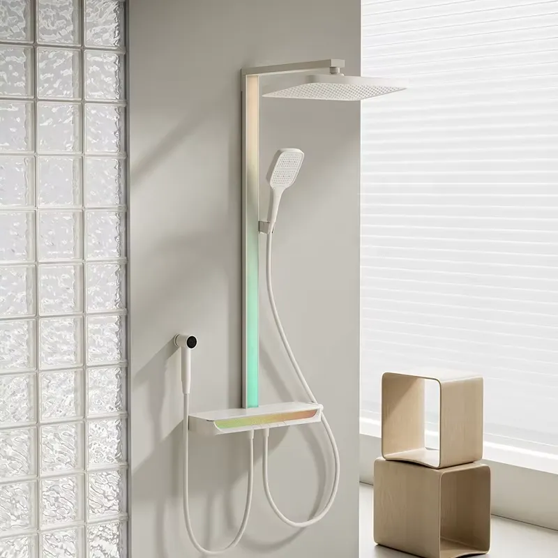Home Bathroom - 真鍮製デジタル滝シャワーセット壁掛けレインピアノスマートマッサージサーモスタット浴室設備高級スパホームバス