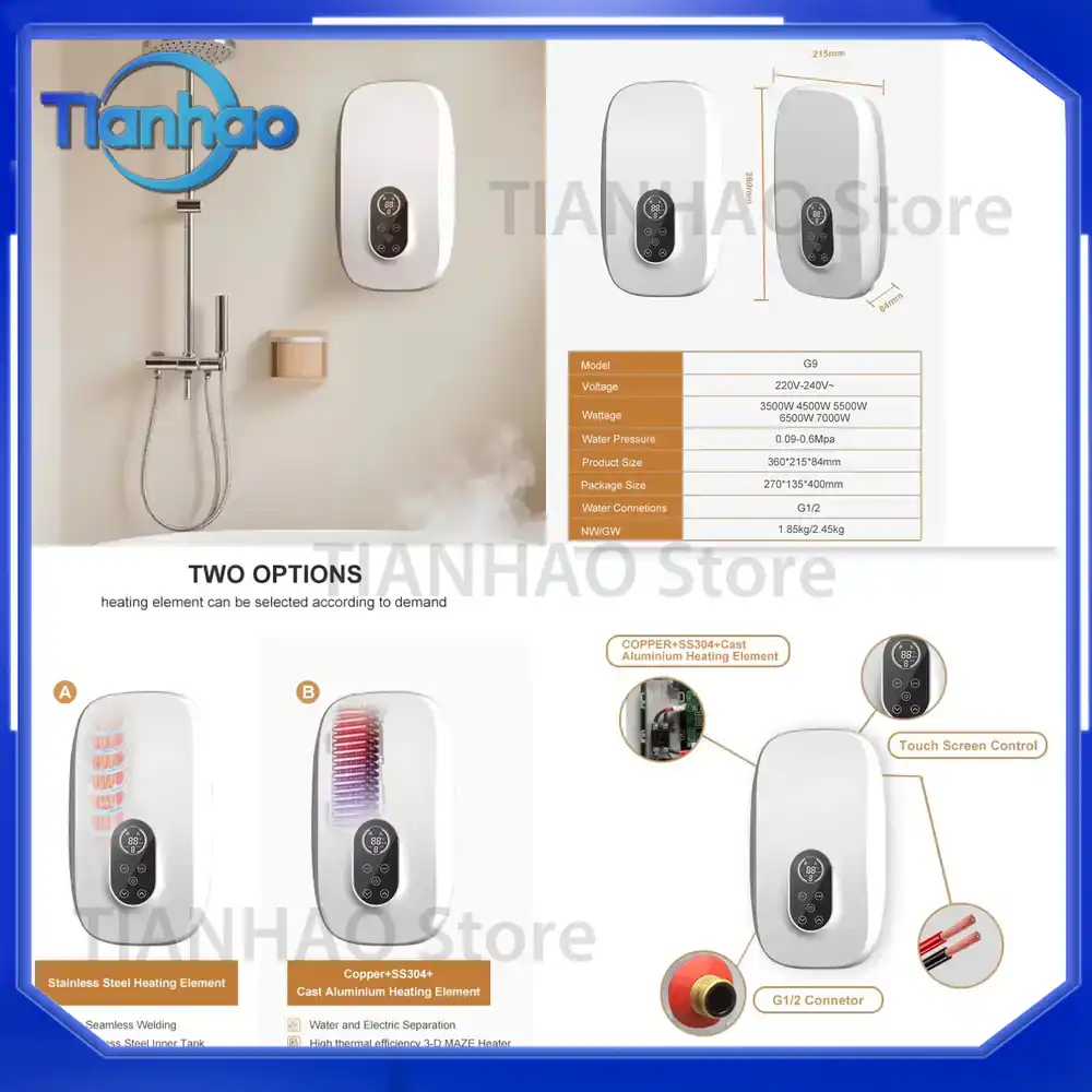 Home Bathroom Geyser - 機械式インスタント電気タンクレス給湯器、家庭用浴室シャワー用、ポータブルオンデマンド温水器