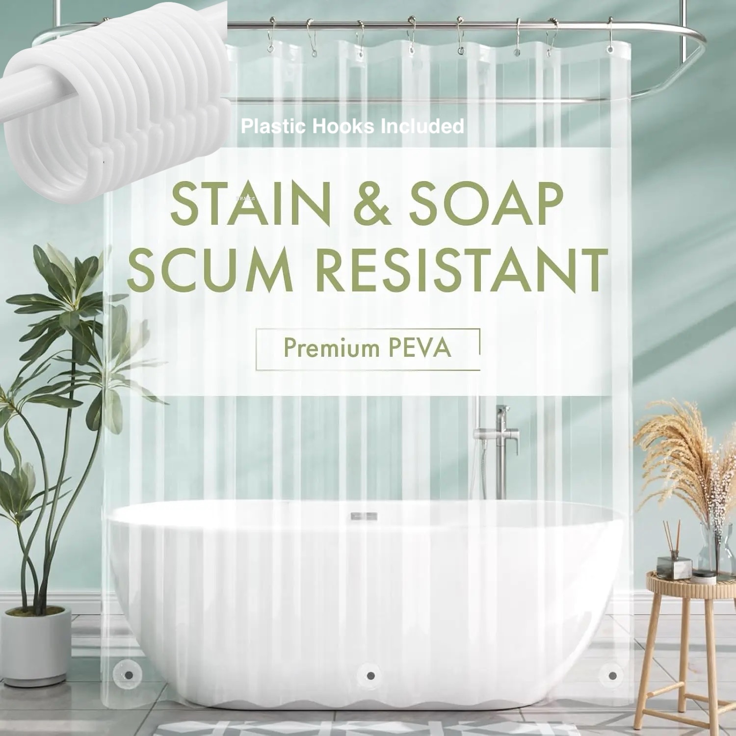 Shower Curtain Liner - 1個 軽量 防水 クリア シャワーカーテン ライナー