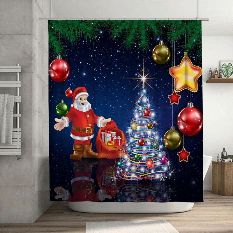 Home Bathroom Ideas - TU クリスマス シャワーカーテン サンタクロース フェスティブ ホリデー