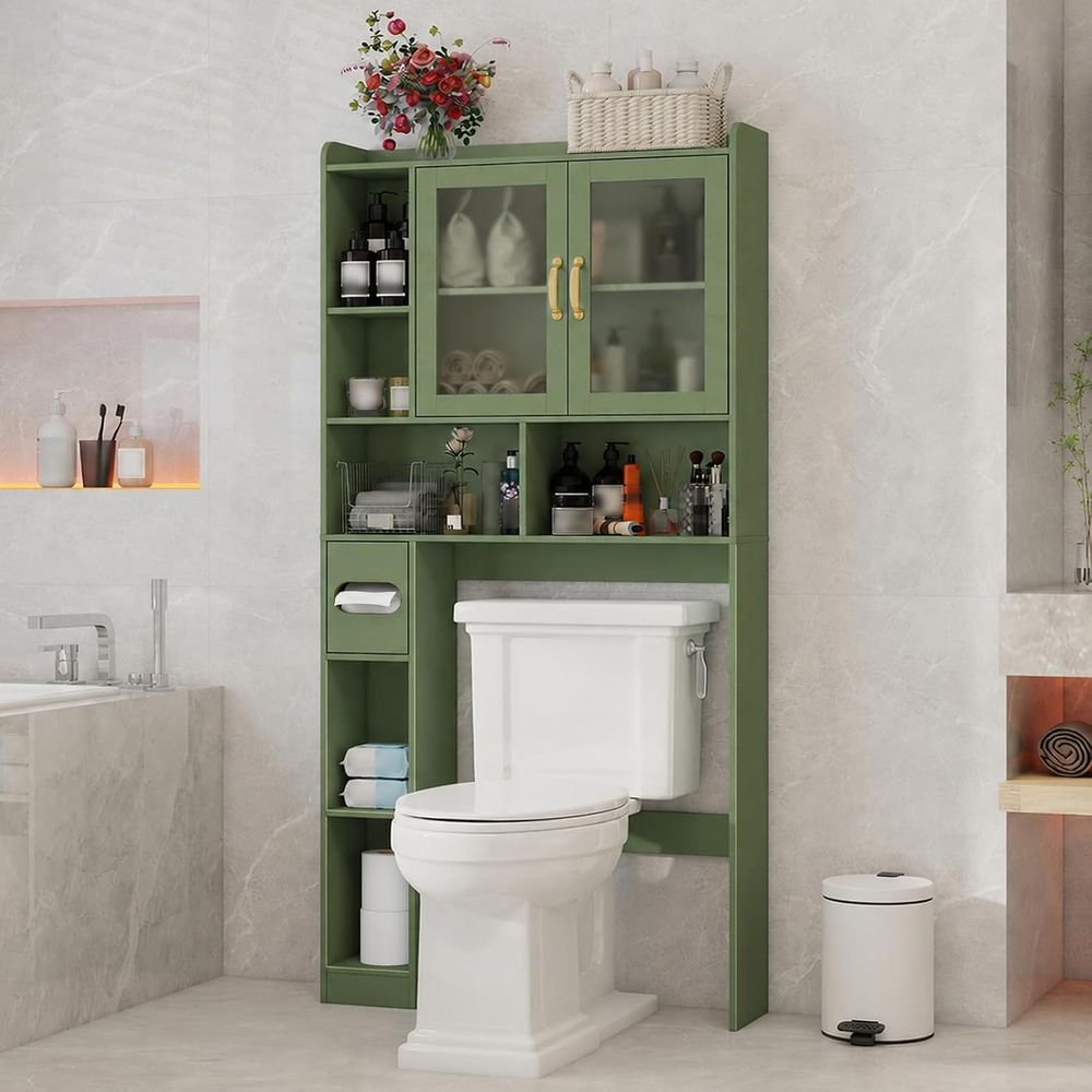 Home Bathroom - 省スペースのアクリル製トイレ上収納キャビネット、家庭用、バスルーム、トイレ、ランドリーに最適、グリーン