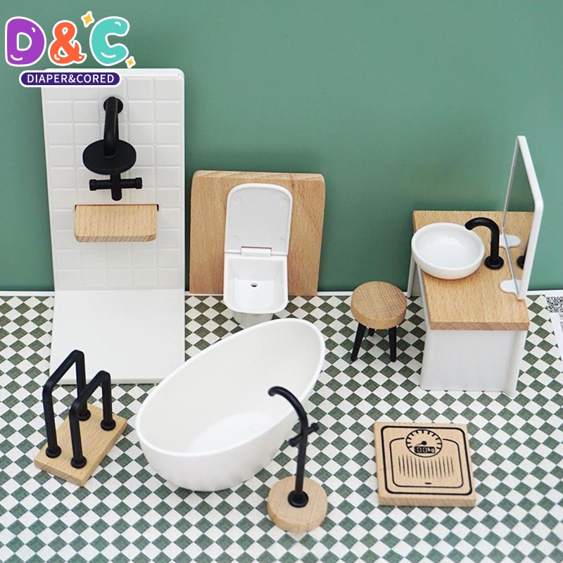 Home Bathroom Supplies - 1:6/1:12 ドールハウスミニチュアバスルームセットシャワールームトイレ浴槽シンク便器家具装飾おもちゃドールハウスアクセサリー