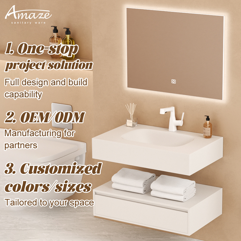 Home Living Bathroom Vanity - バスルームキャビネット ラグジュアリースタイル カスタマイズ可能なシングルシンク バスルーム洗面台 大理石焼結石 壁掛け式洗面台キャビネット