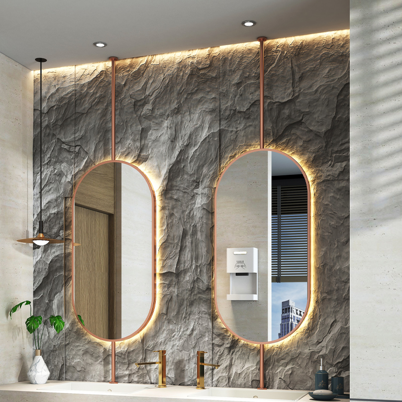 Home Living Bathroom Vanity - サイズ60x90cm天井楕円形吊り下げミラー現代的なシンプルな家の装飾浴室の化粧鏡LED照明HD化粧鏡