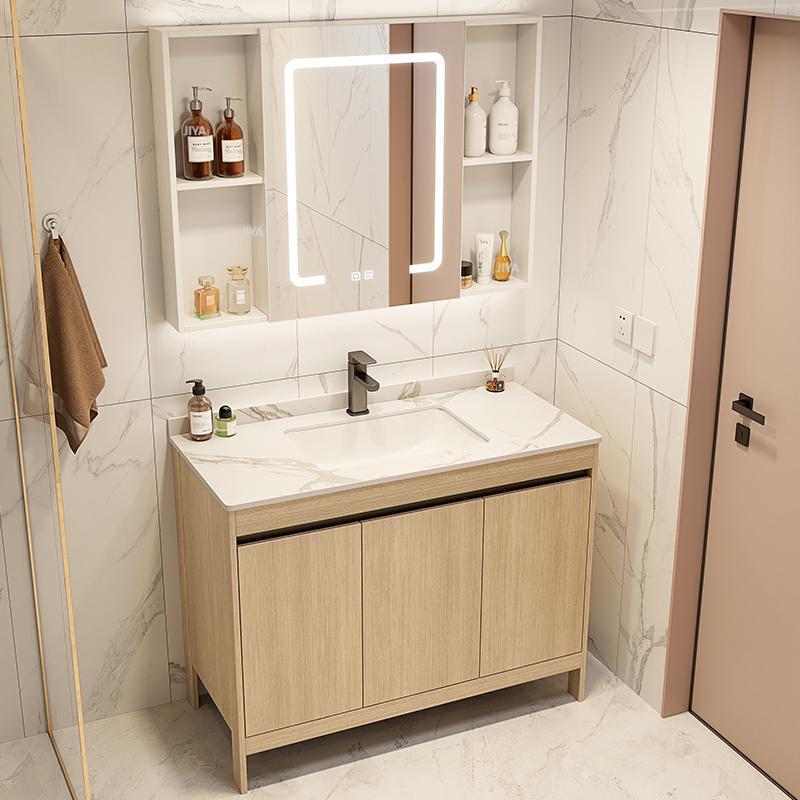 Home Living Bathroom Vanity - バスルームキャビネット セラミック製洗面台とスマートミラーキャビネットを備えたカスタマイズ可能な床置き型バスルームキャビネット