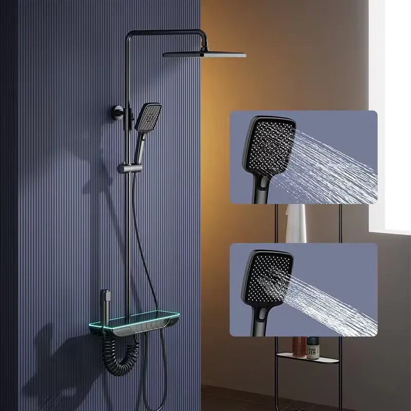 Home Bathroom - スマートデジタルサーモスタットシャワーセット真鍮ピアノキーバスルーム蛇口シングルハンドルホテルホームバスレインフォールミキサータップキット