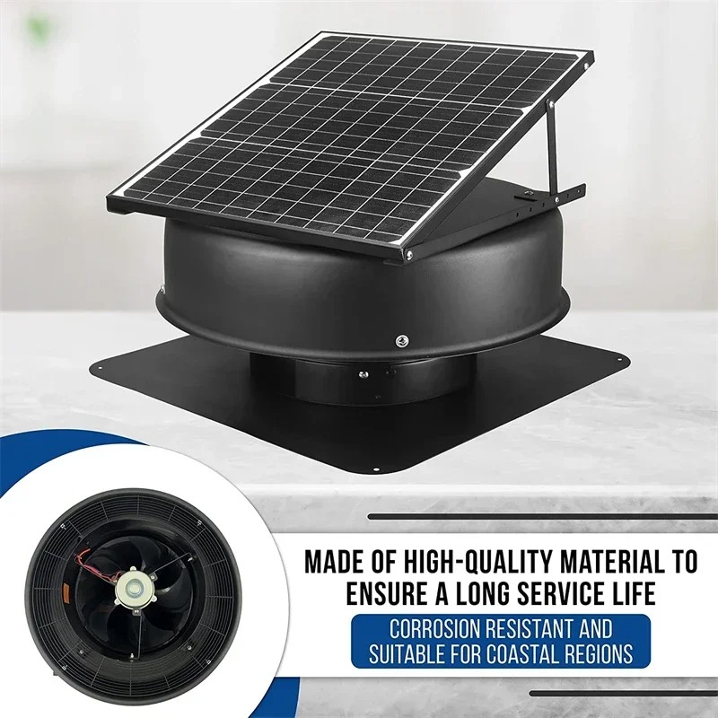 ソーラー充電式屋根裏部屋用ブラック換気扇パネル 25W ブラ - Home Bathroom Vent Fans のレビューと価格