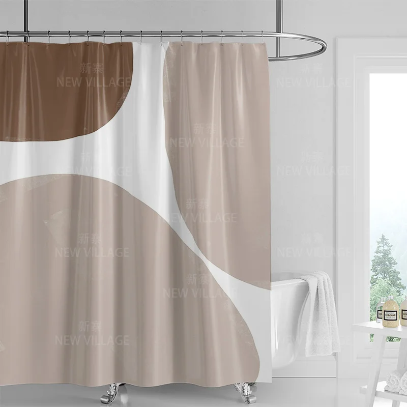 抽象的な幾何学模様の落書きシャワーカーテン北欧ミニマリスト防 - Shower Curtain Liner のレビューと価格
