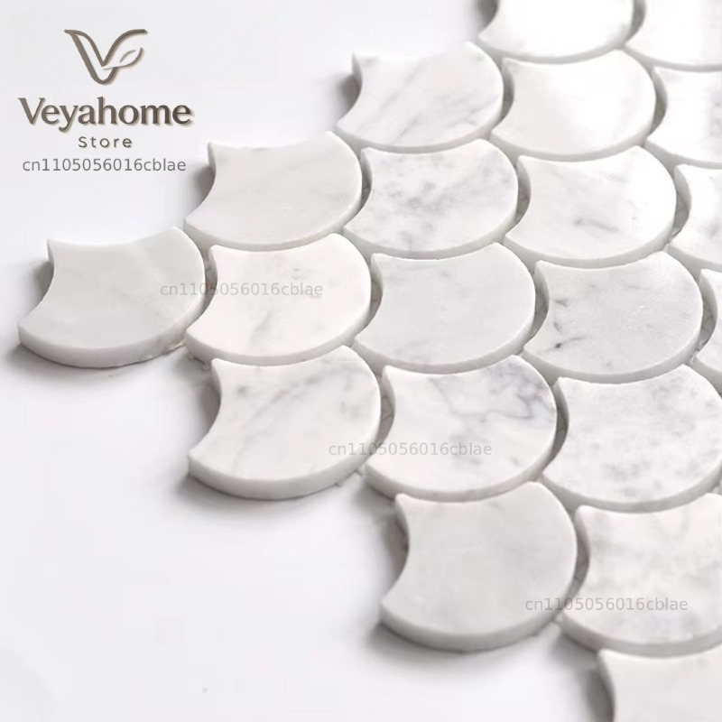 魚鱗模様の大理石モザイクタイル（バスルームとキッチン用）-  - Home Bathroom Floor Tiles のレビューと価格