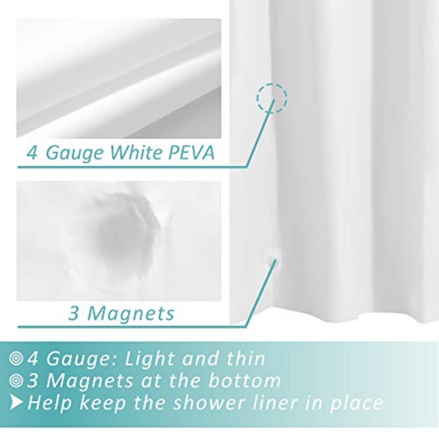 白いシャワーカーテンライナー（マグネット3個付き）、72x7 - Shower Curtain Liner のレビューと価格