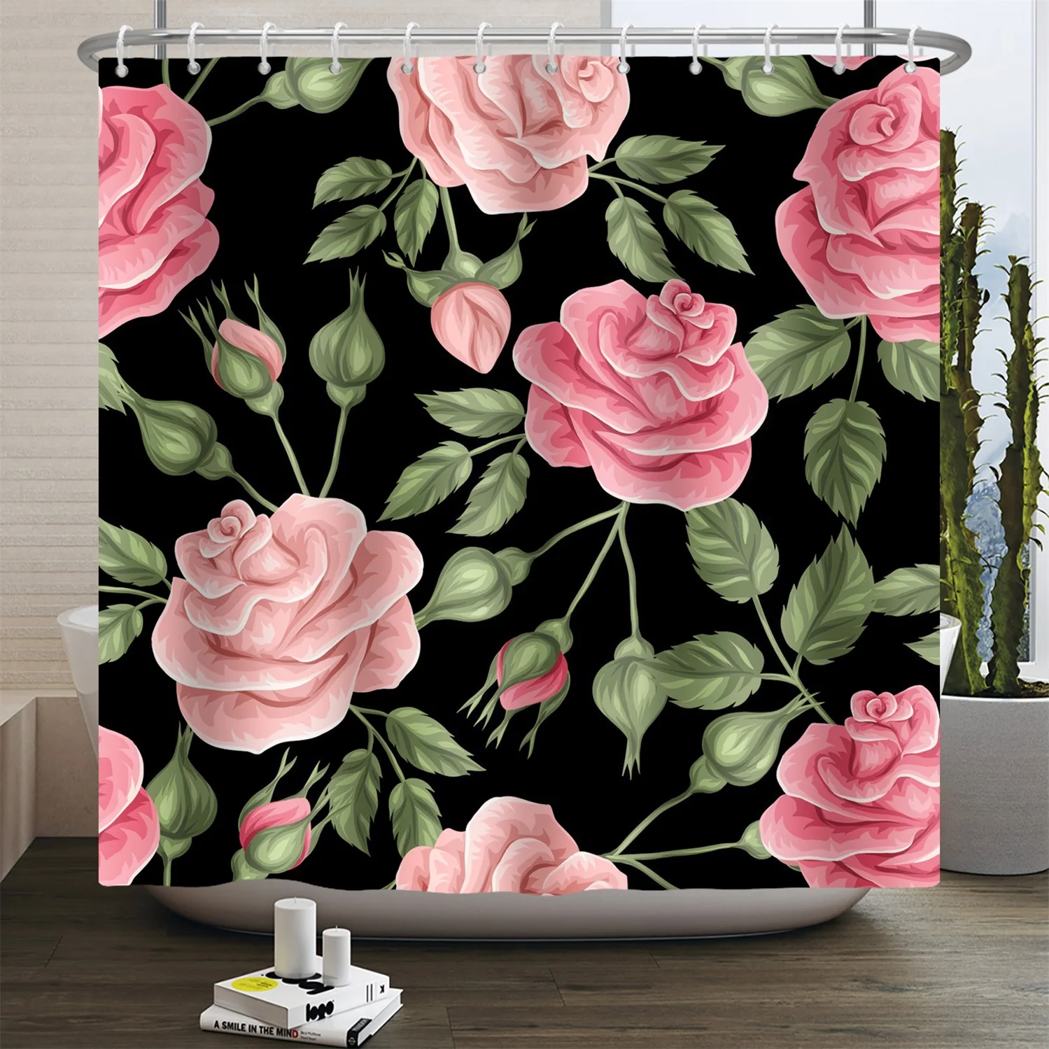 水彩ユーカリの葉シャワーカーテン吊り下げ緑葉白花ベリーミニマ - Shower Curtain Liner のレビューと価格
