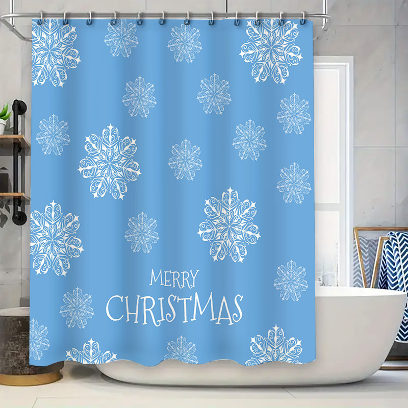 クリスマスシャワーカーテンスノーフレークブルー浴室装飾お祝い - Home Bathroom Ideas のレビューと価格