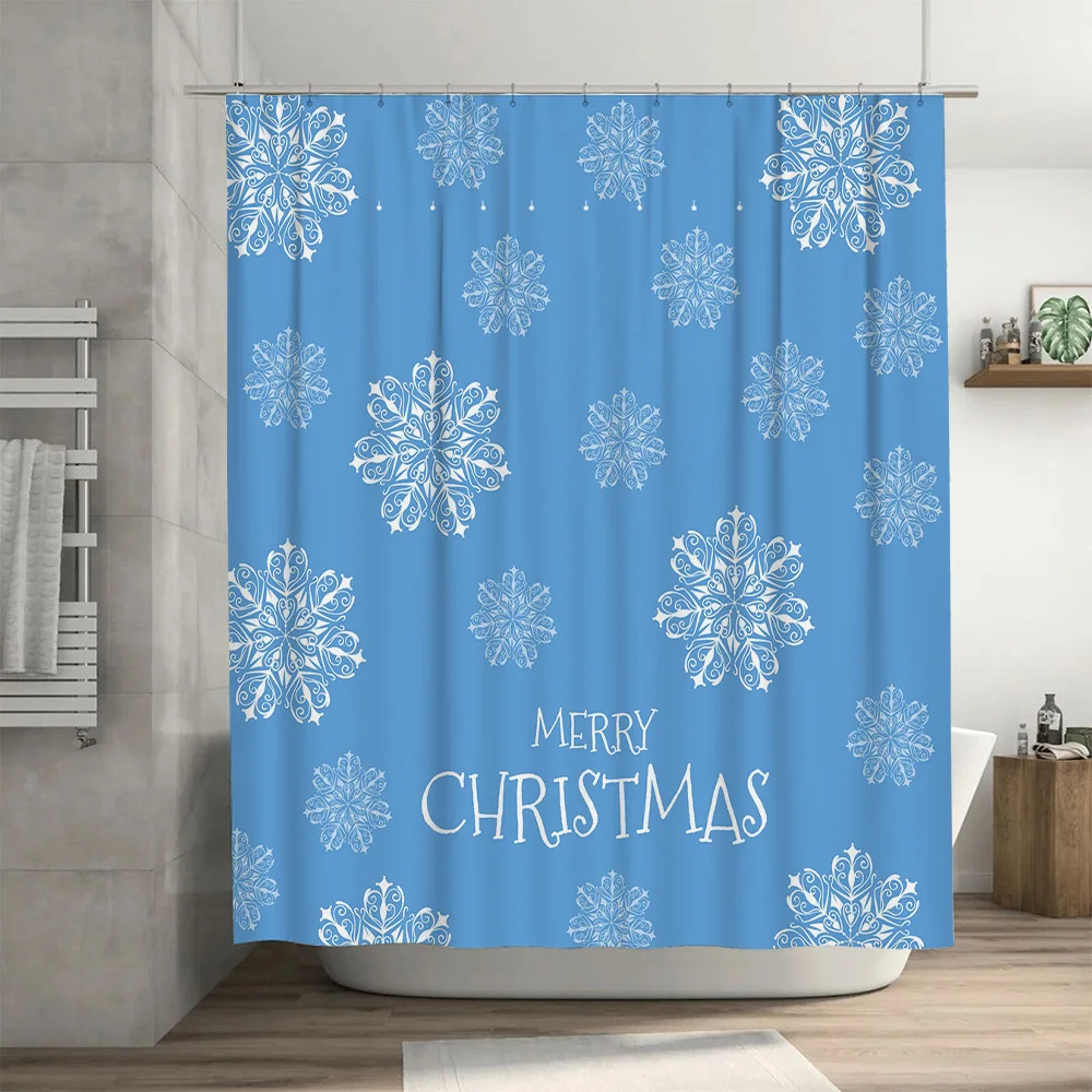 クリスマスシャワーカーテンスノーフレークブルー浴室装飾お祝い - Home Bathroom Ideas のレビューと価格