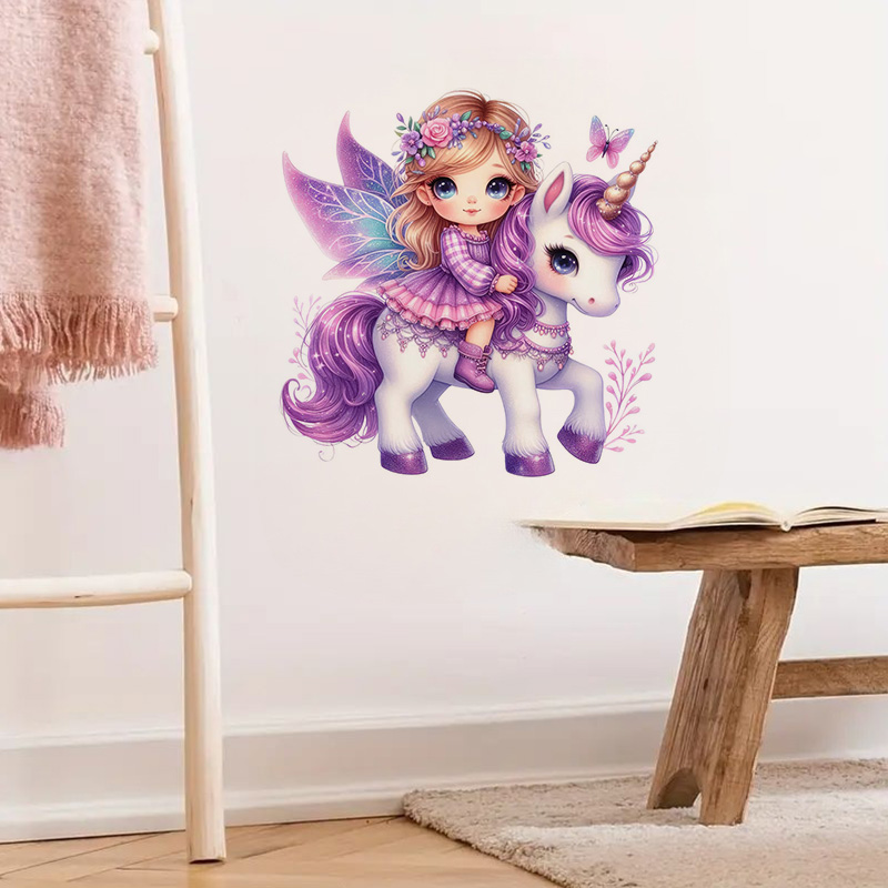 妖精の女の子とユニコーンのステッカー1枚、防水ホームウォール - Home Bathroom Floor Tiles のレビューと価格