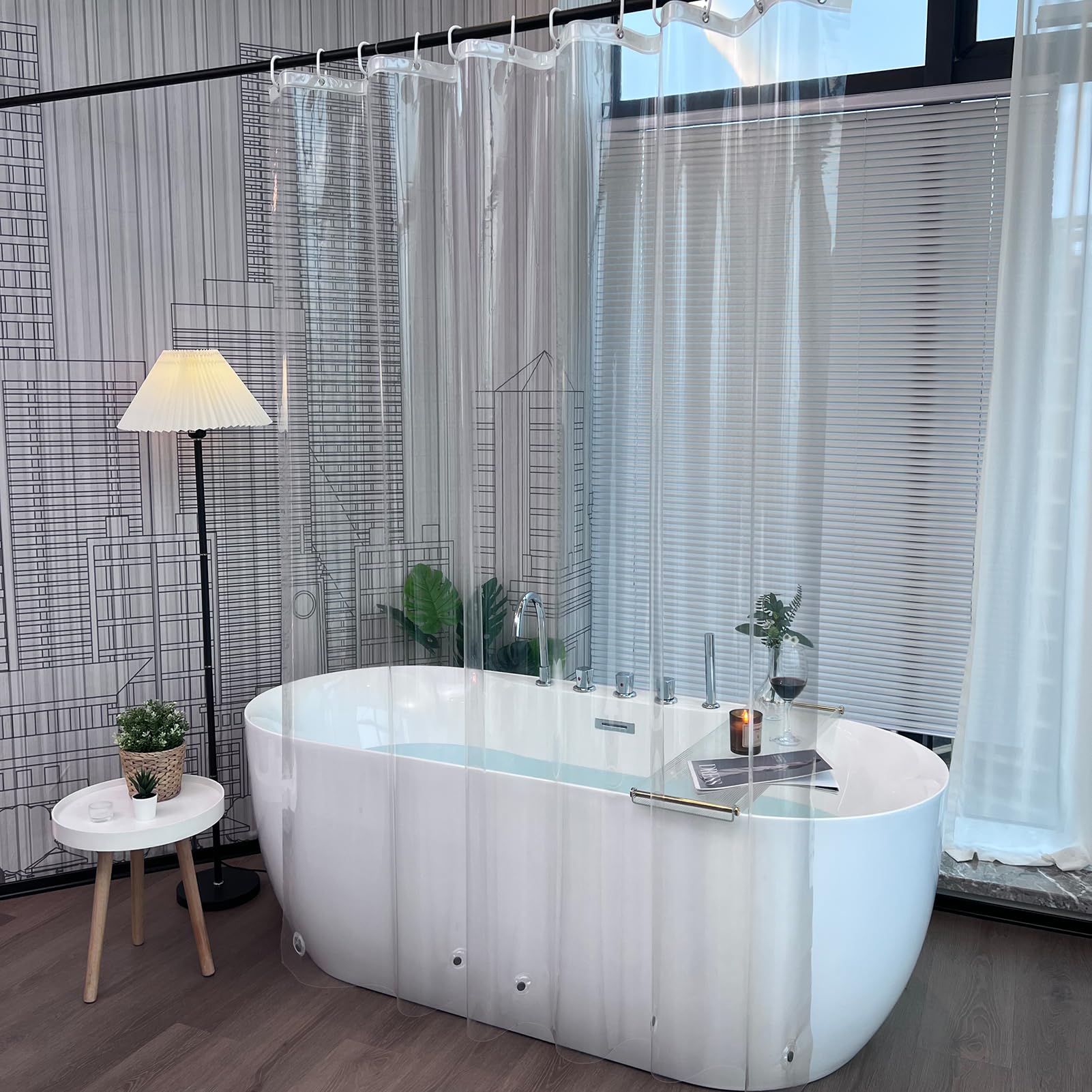 透明プラスチック製シャワーカーテン 防カビ・防湿 透明防水P - Shower Curtain Liner のレビューと価格