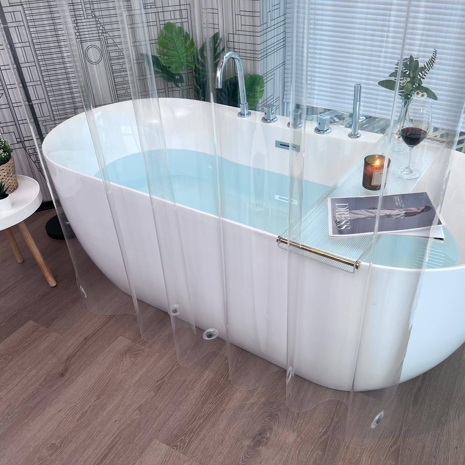 透明プラスチック製シャワーカーテン 防カビ・防湿 透明防水P - Shower Curtain Liner のレビューと価格
