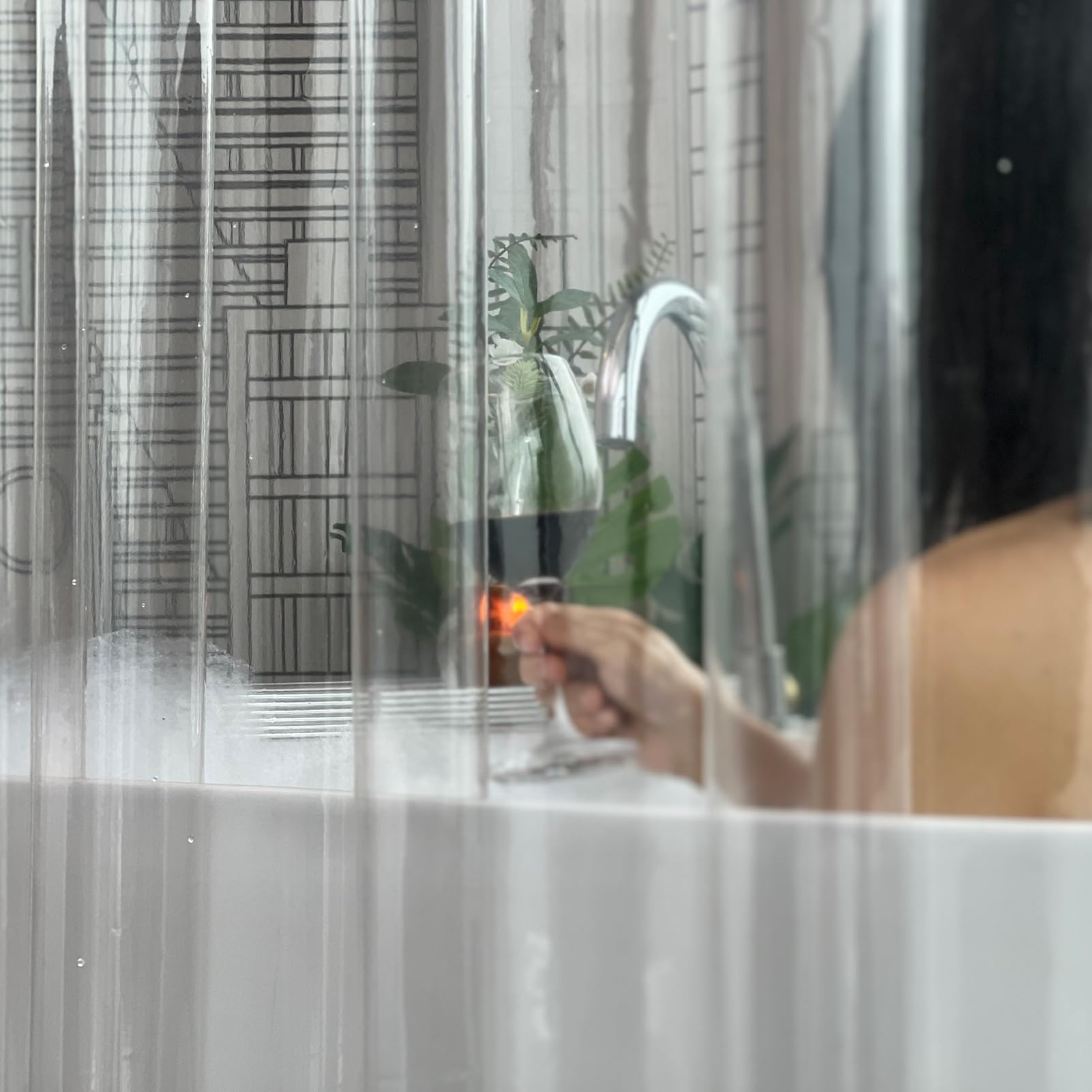 透明プラスチック製シャワーカーテン 防カビ・防湿 透明防水P - Shower Curtain Liner のレビューと価格