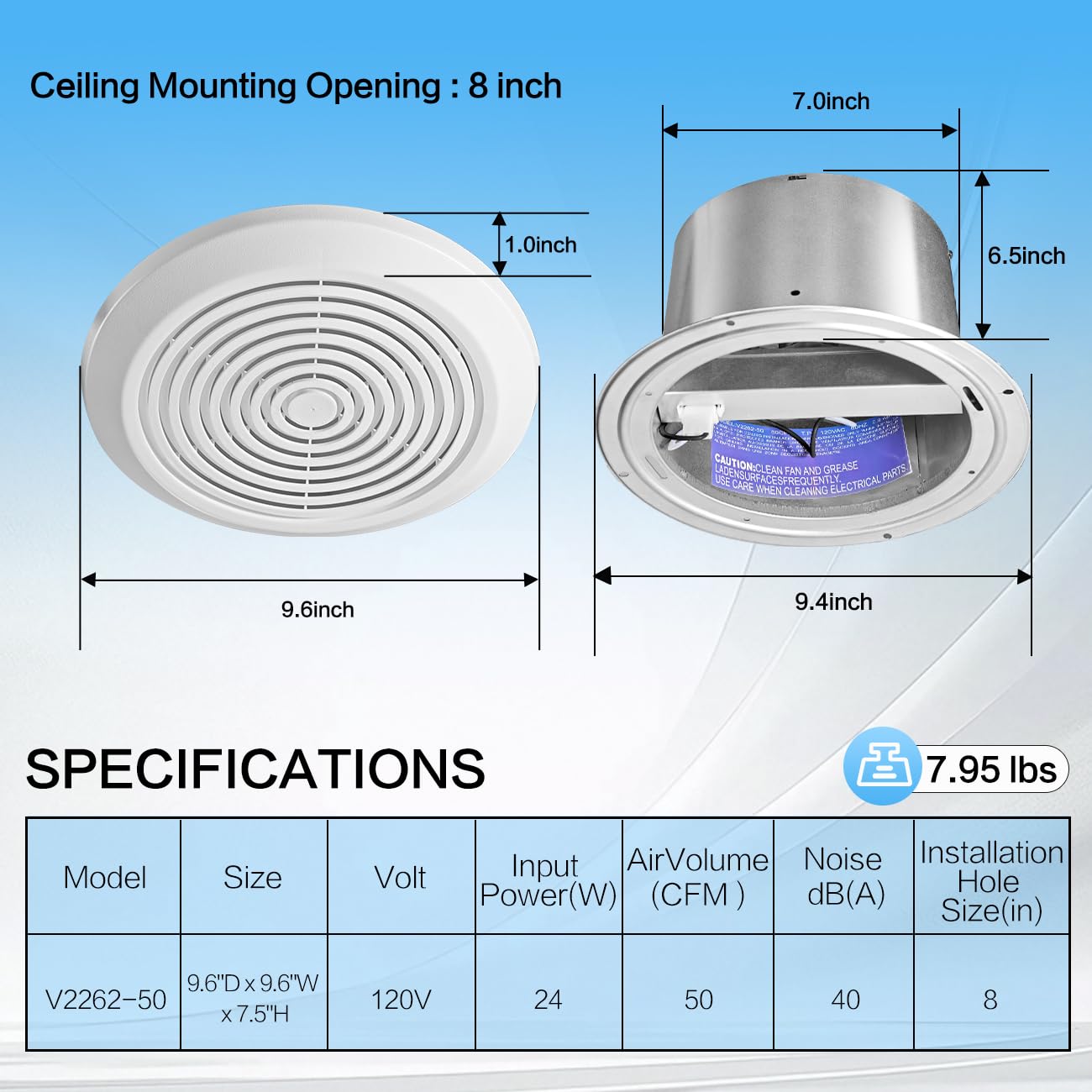 V2262-50 7インチ浴室排気ファン 50 CFM 静音 - Home Bathroom Vent Fans のレビューと価格