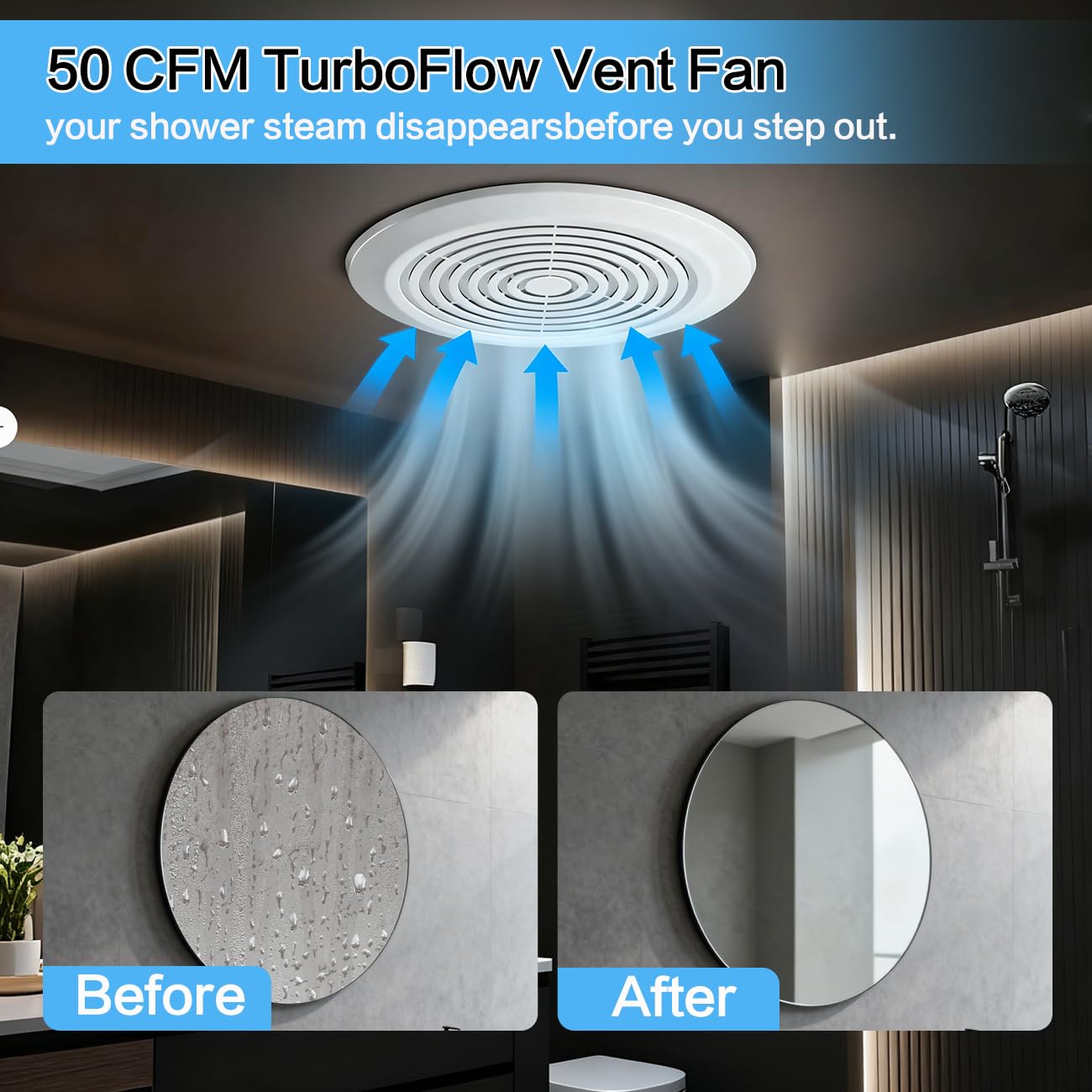 V2262-50 7インチ浴室排気ファン 50 CFM 静音 - Home Bathroom Vent Fans のレビューと価格