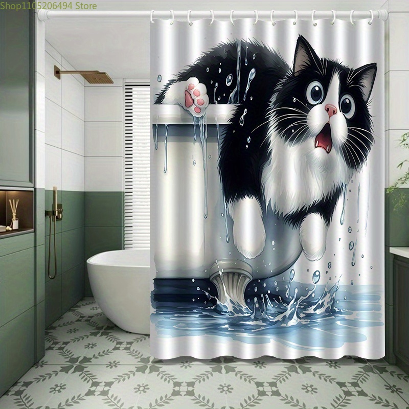 浴槽から飛び出す面白い猫のシャワーカーテン、かわいいペットの - Home Bathroom Ideas のレビューと価格