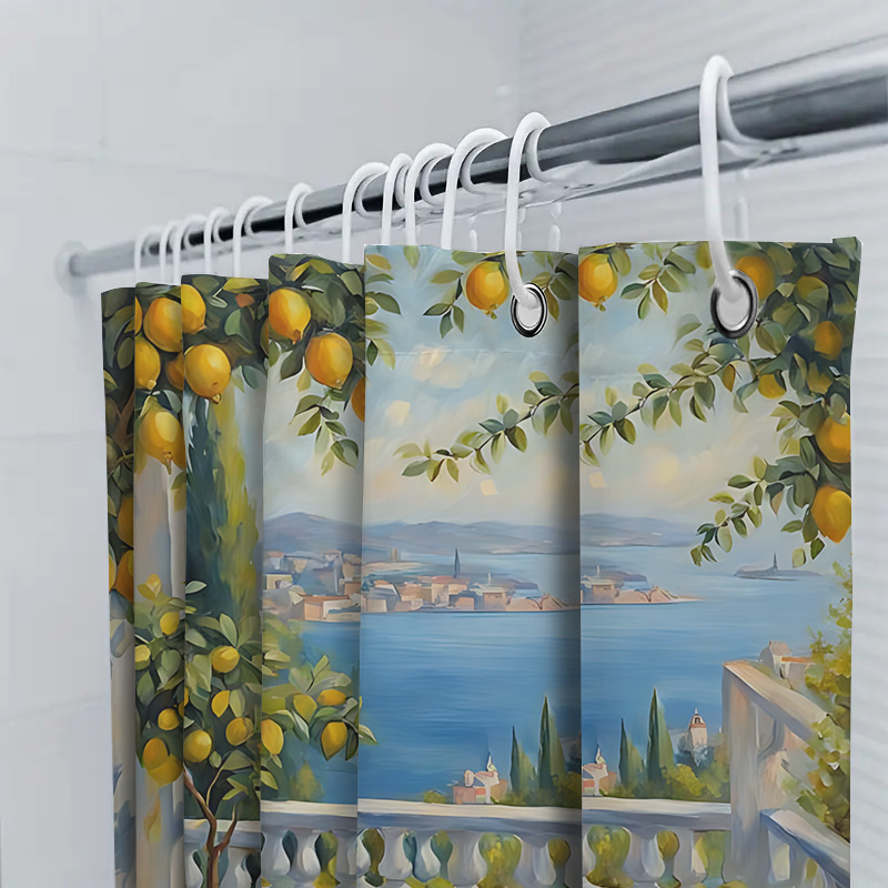 地中海レモンガーデンシャワーカーテン、海岸ヴィラ風デザイン、 - Home Bathroom Ideas のレビューと価格