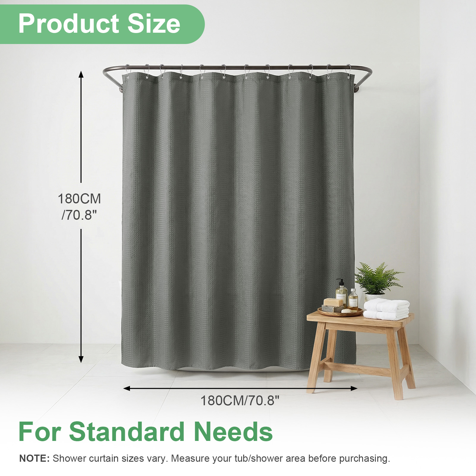 ワッフルシャワーカーテン 180x180cm 防水ポリエステ - Shower Curtain Liner のレビューと価格