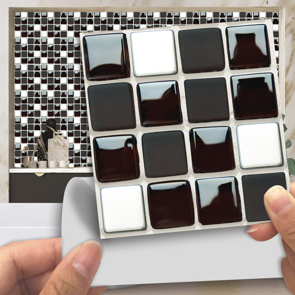 黒と白の大理石のモザイクタイル,2dフラット印刷のステッカー - Home Bathroom Floor Tiles のレビューと価格
