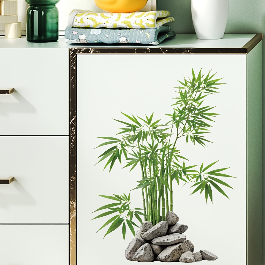 水彩緑の竹の葉植物ウォールステッカーデカール寝室浴室オフィス - Home Bathroom Floor Tiles のレビューと価格