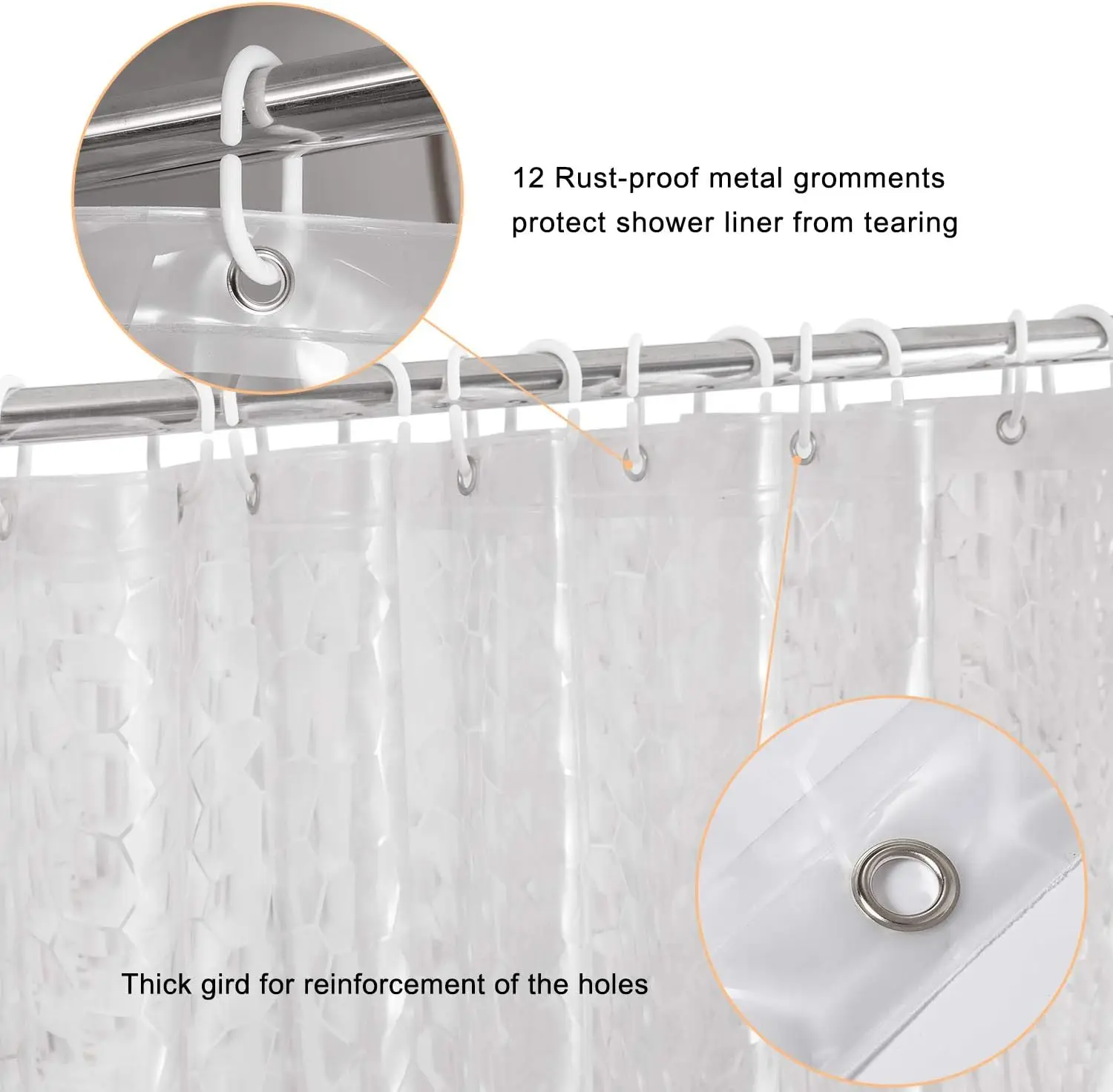 3Dウォーターキューブシャワーカーテンライナー、クリアPEV - Shower Curtain Liner のレビューと価格