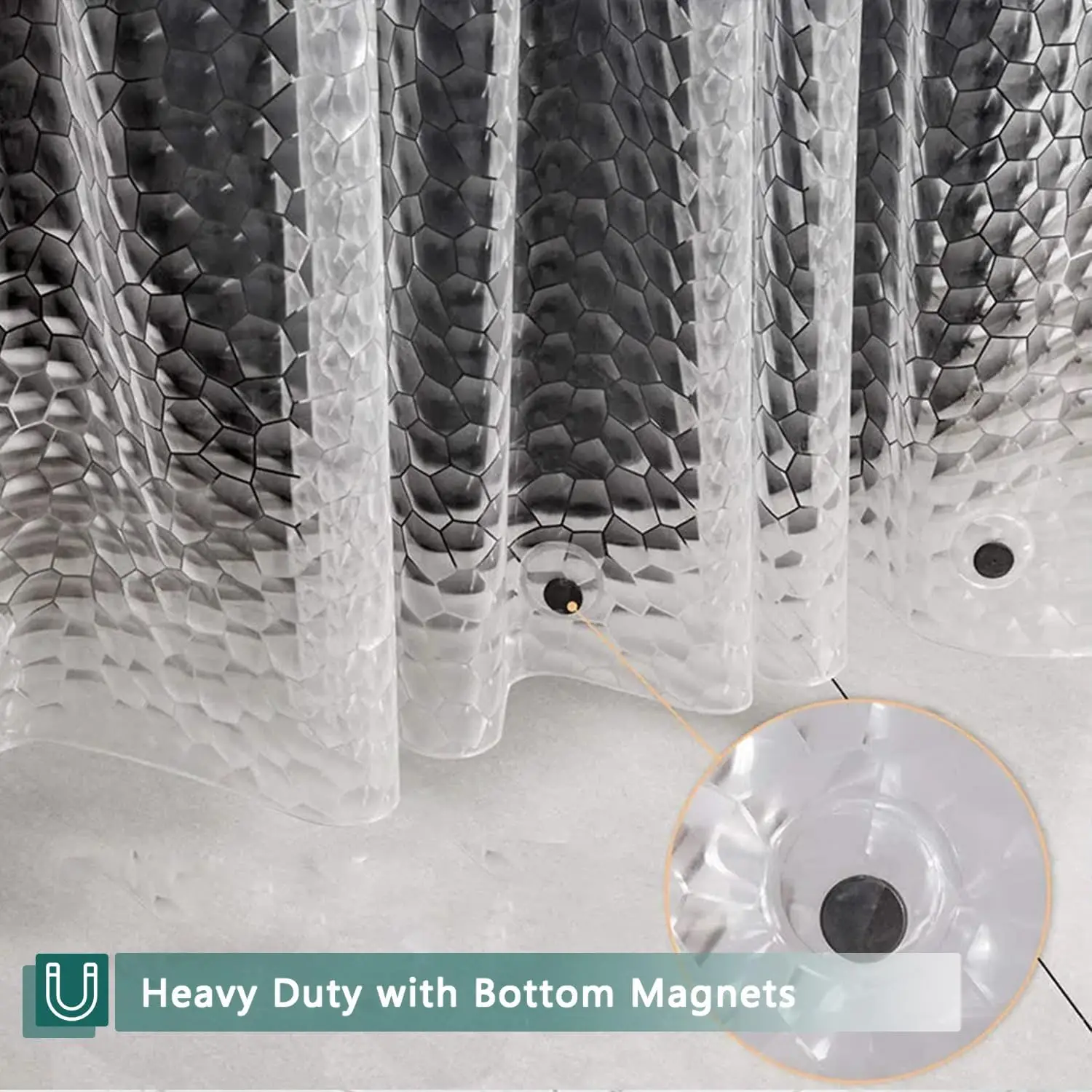 3Dウォーターキューブシャワーカーテンライナー、クリアPEV - Shower Curtain Liner のレビューと価格