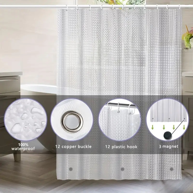 1枚入り 防水クリアクリスタルシャワーカーテンライナー 底面 - Shower Curtain Liner のレビューと価格