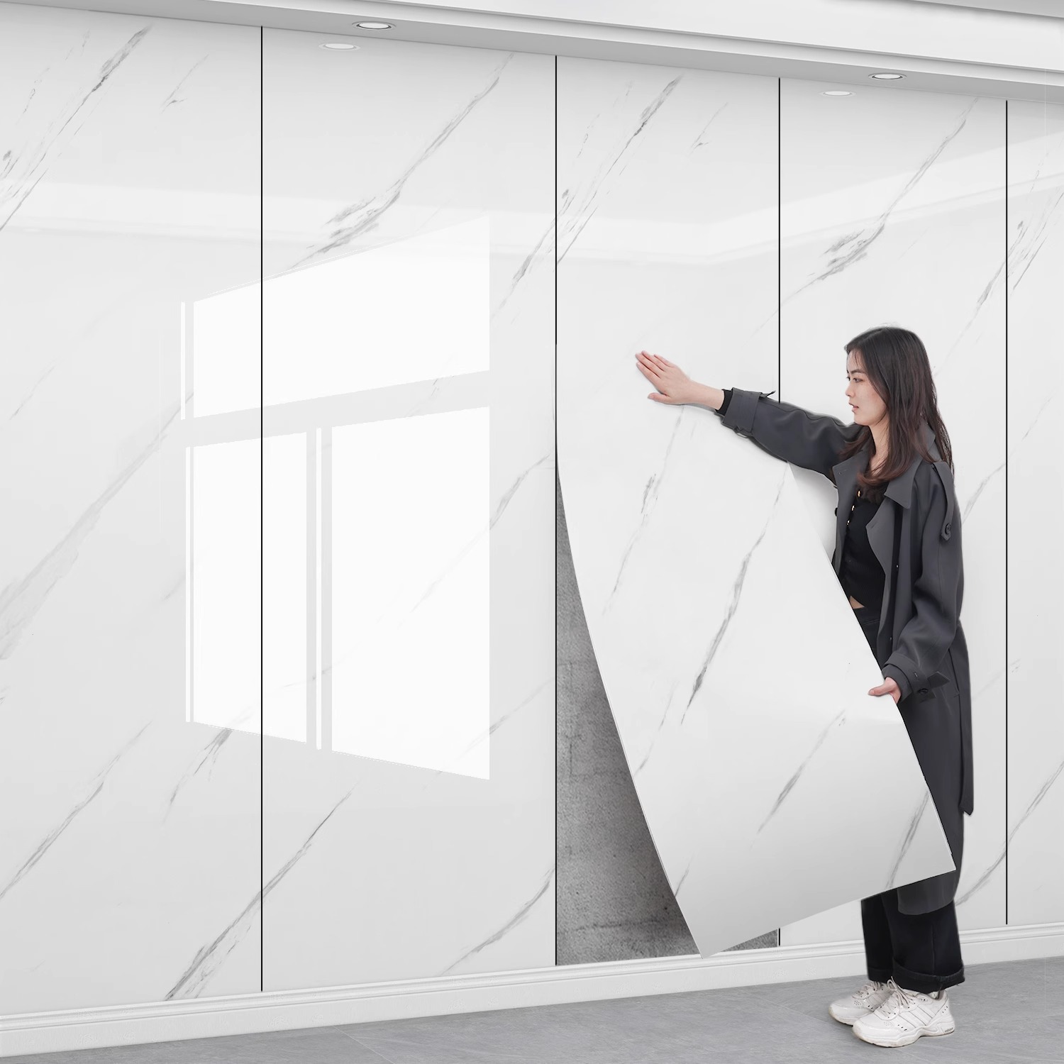 厚みのある自己粘着タイルステッカー PVC 大理石ウォールス - Home Bathroom Floor Tiles のレビューと価格
