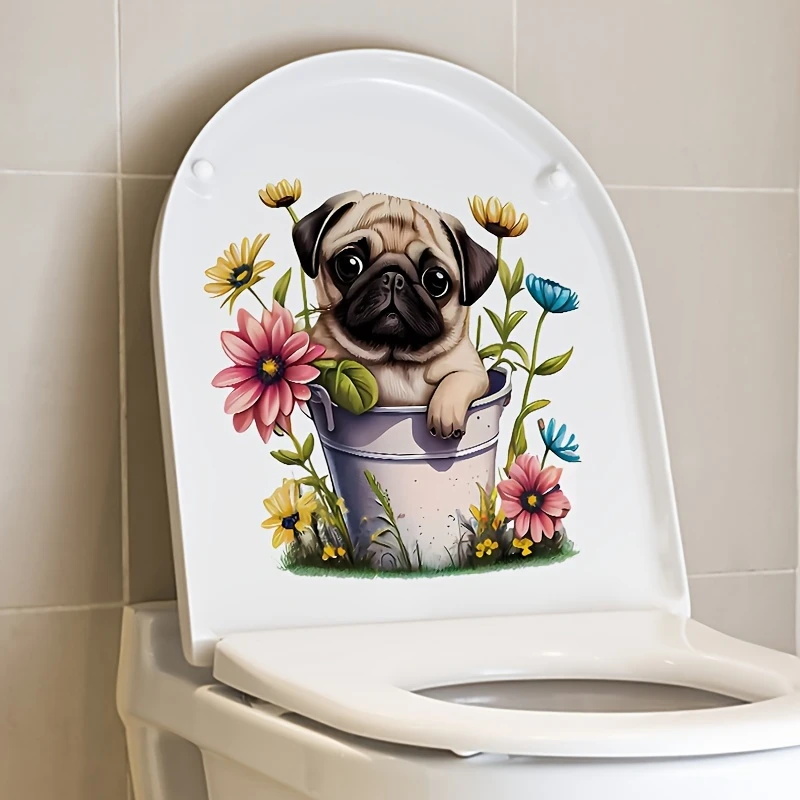 MT1244 #   子犬と植木鉢のトイレ蓋デカール、カラフ - Home Bathroom Floor Tiles のレビューと価格