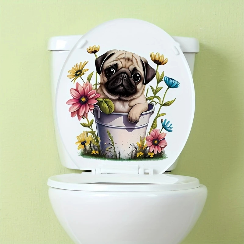 MT1244 #   子犬と植木鉢のトイレ蓋デカール、カラフ - Home Bathroom Floor Tiles のレビューと価格