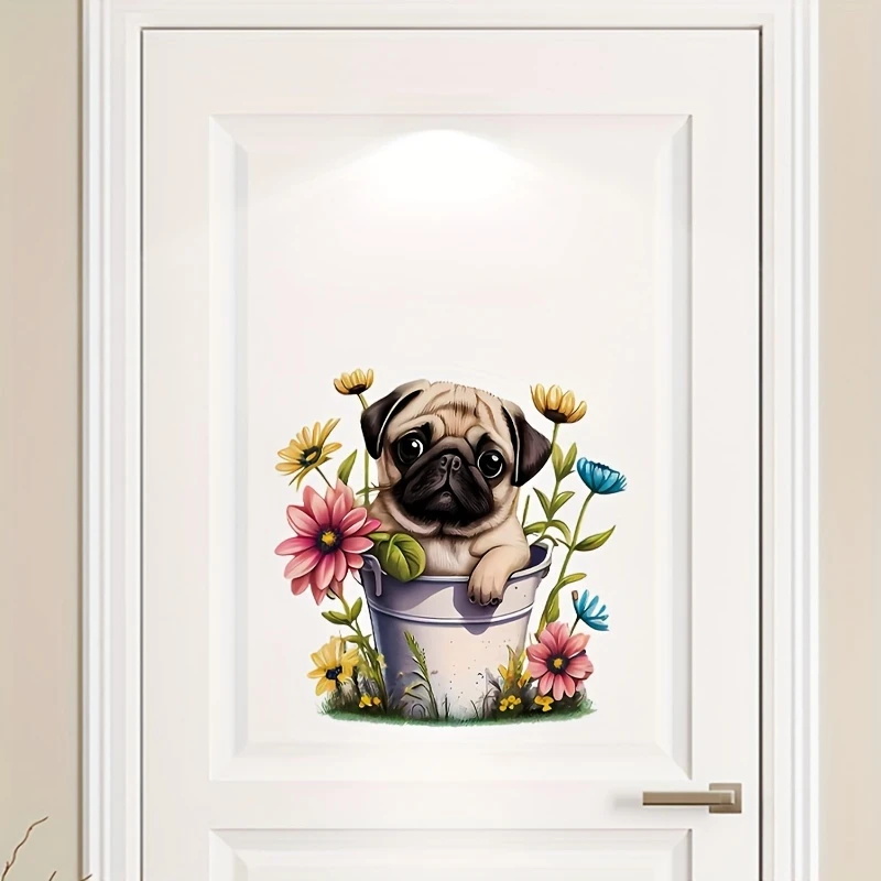 MT1244 #   子犬と植木鉢のトイレ蓋デカール、カラフ - Home Bathroom Floor Tiles のレビューと価格