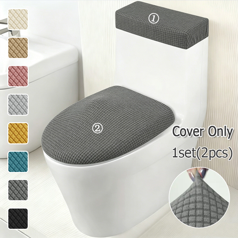 2 ピース/セットストレッチトイレ蓋カバーとトイレタンクカバ - Home Bathroom With Two Toilets のレビューと価格