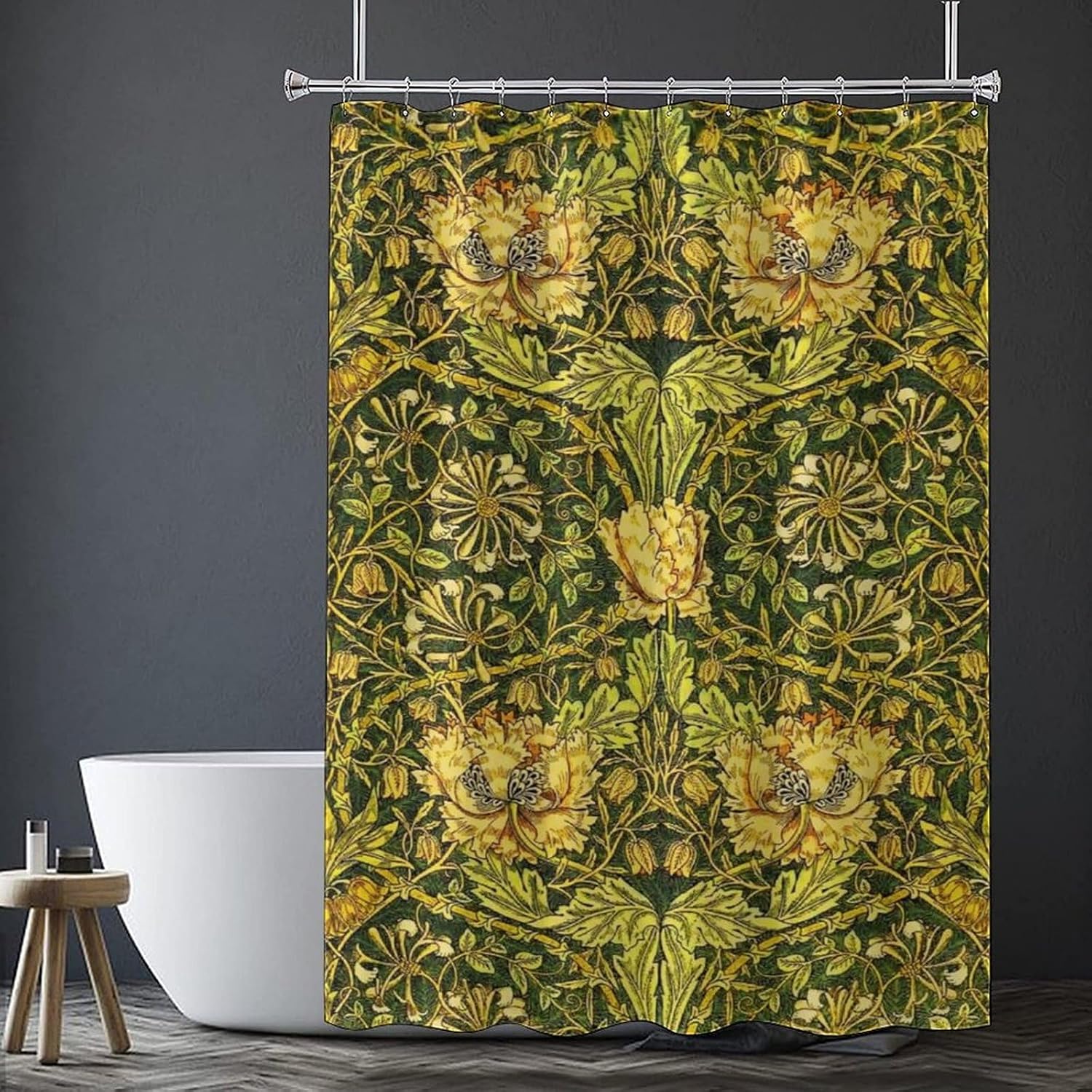 防水植物柄シャワーカーテン グリーンイエロー花柄プリント ト - Home Bathroom Ideas のレビューと価格