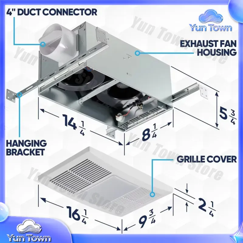 浴室換気扇 ヒーターとLEDライト付き 1300W 110  - Home Bathroom Vent Fans のレビューと価格