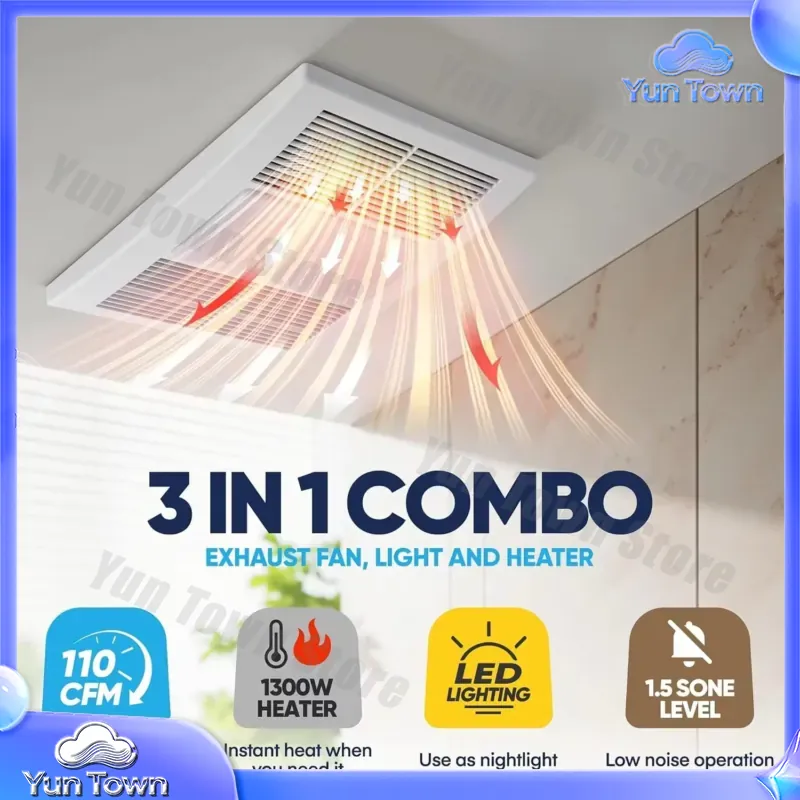 浴室換気扇 ヒーターとLEDライト付き 1300W 110  - Home Bathroom Vent Fans のレビューと価格