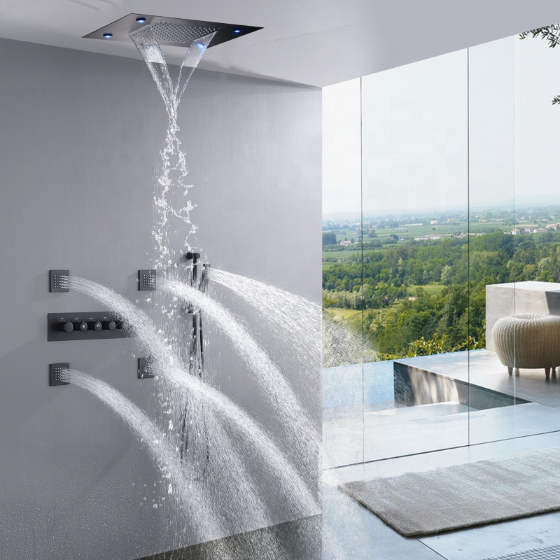 マットブラックのバス＆シャワー水栓 LEDサーモスタットシャ - Shower Head Rain のレビューと価格