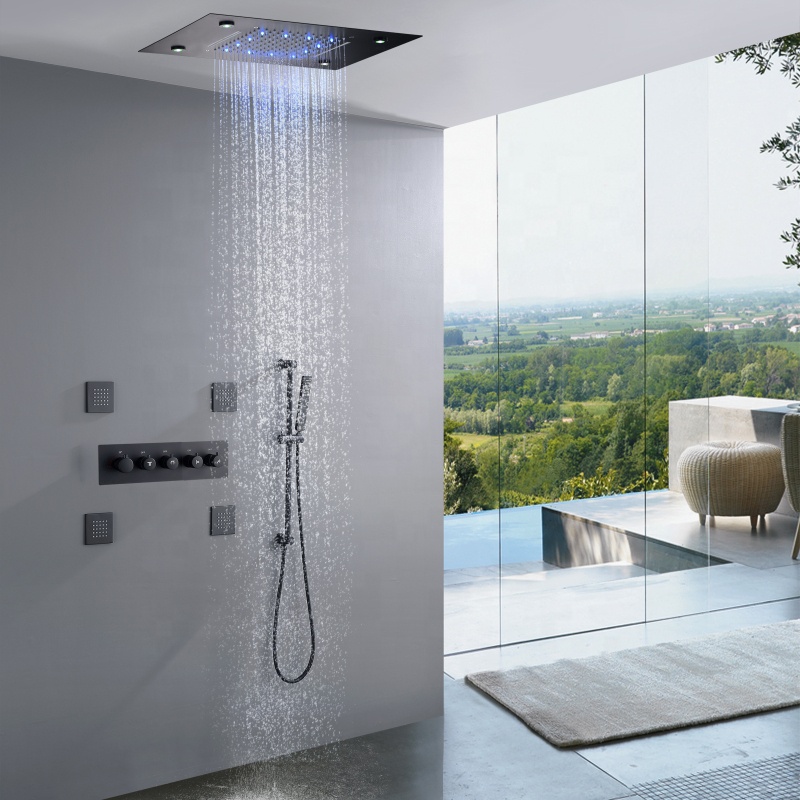 マットブラックのバス＆シャワー水栓 LEDサーモスタットシャ - Shower Head Rain のレビューと価格