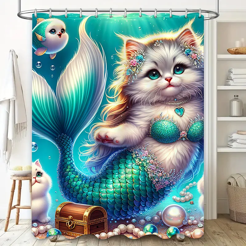 シャワーカーテンマーメイド猫フィッシュテール装飾防水ホームバ - Home Bathroom Ideas のレビューと価格